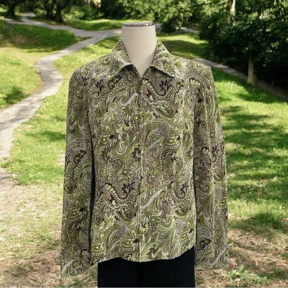 Madison Michelle Green Paisley Jacket M Lightweight Retro Boho Artistic Festival - Picture 1 of 10